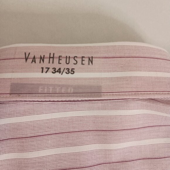 Van Heusen Men’s Fitted Button Down Shirt Pink Maroon White Stripes Size 17 NWT - Picture 10 of 16